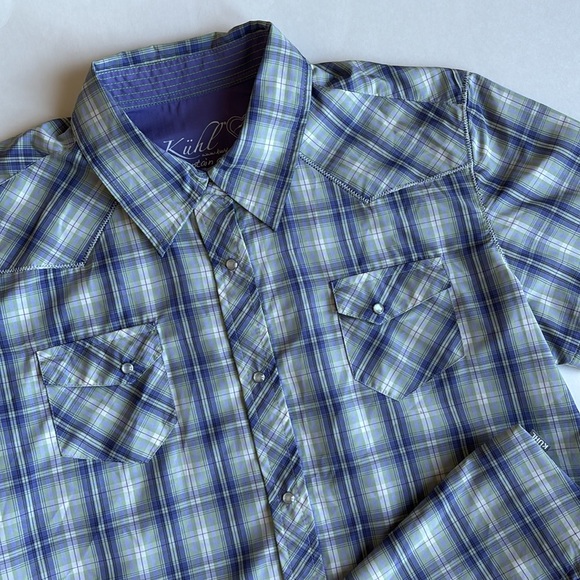 Kuhl Tops - Kuhl Plaid IONIK Short Sleeve Pearl Snap Western Shirt Gorpcore Women's Large